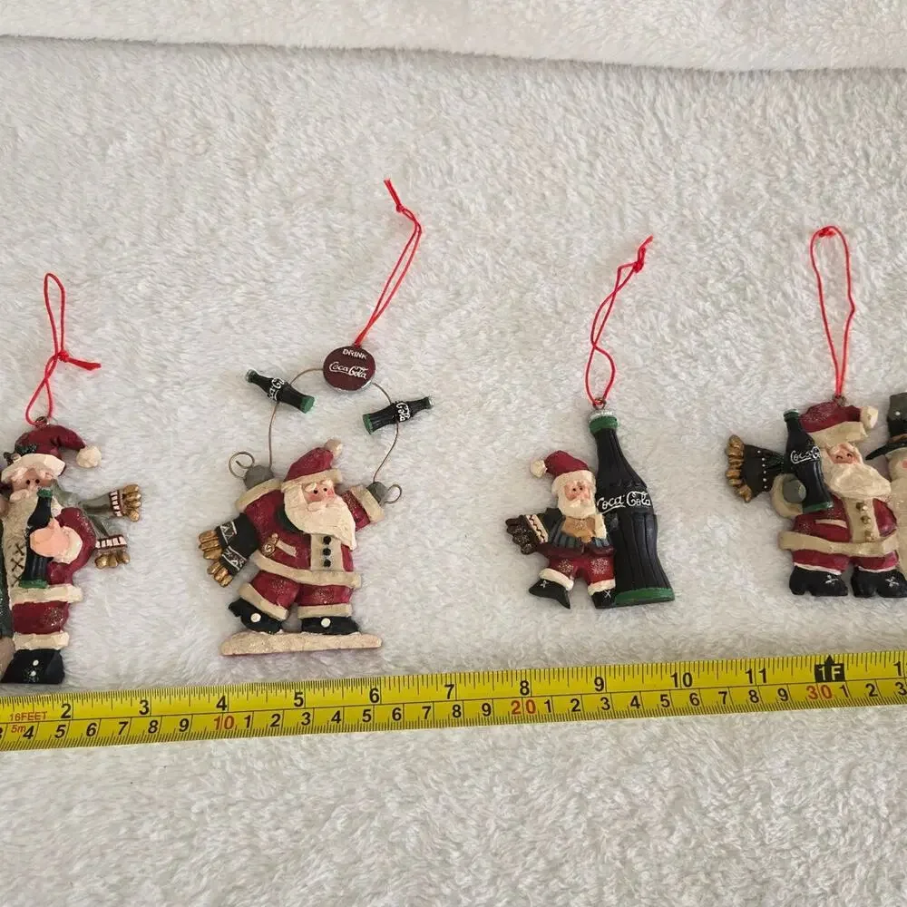 Vintage 1998 Coca-Cola Santa Christmas Ornaments Set of 4